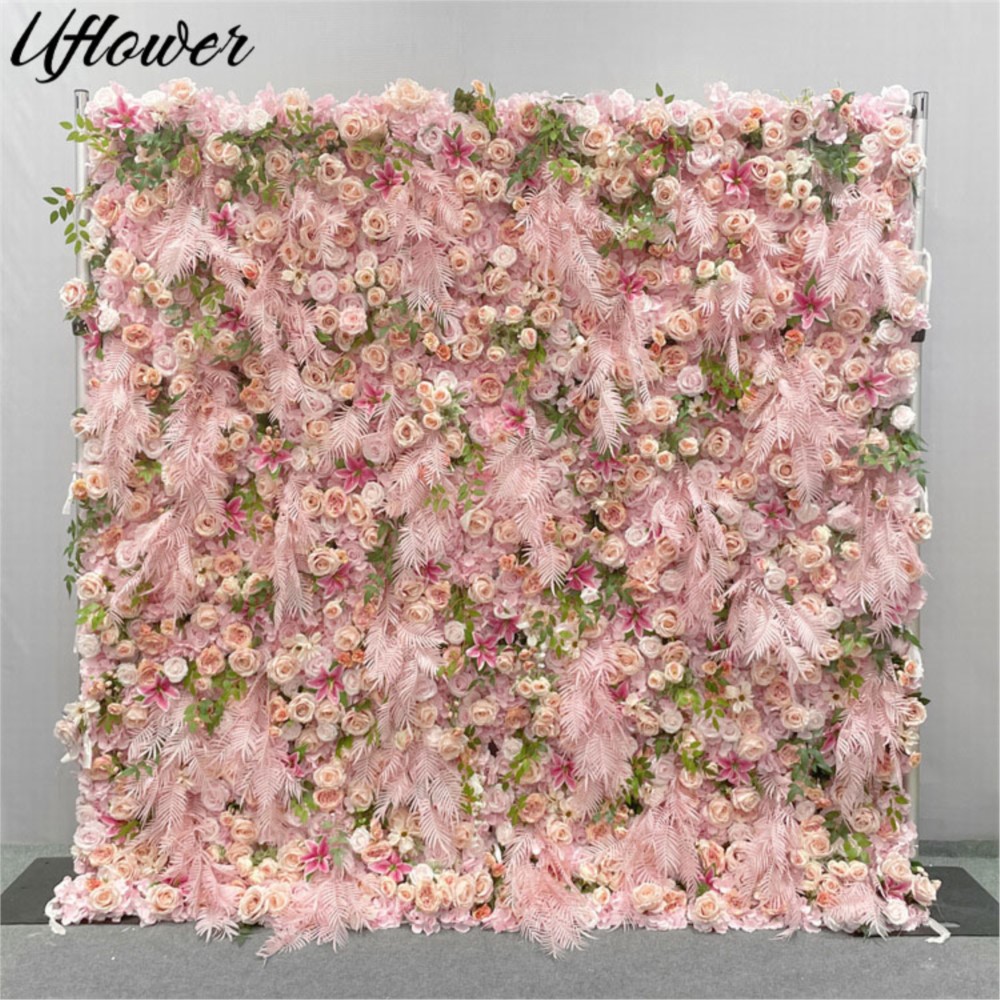 Flower Wall Panel - Uflower 5D Pink Rose Cloth Flower