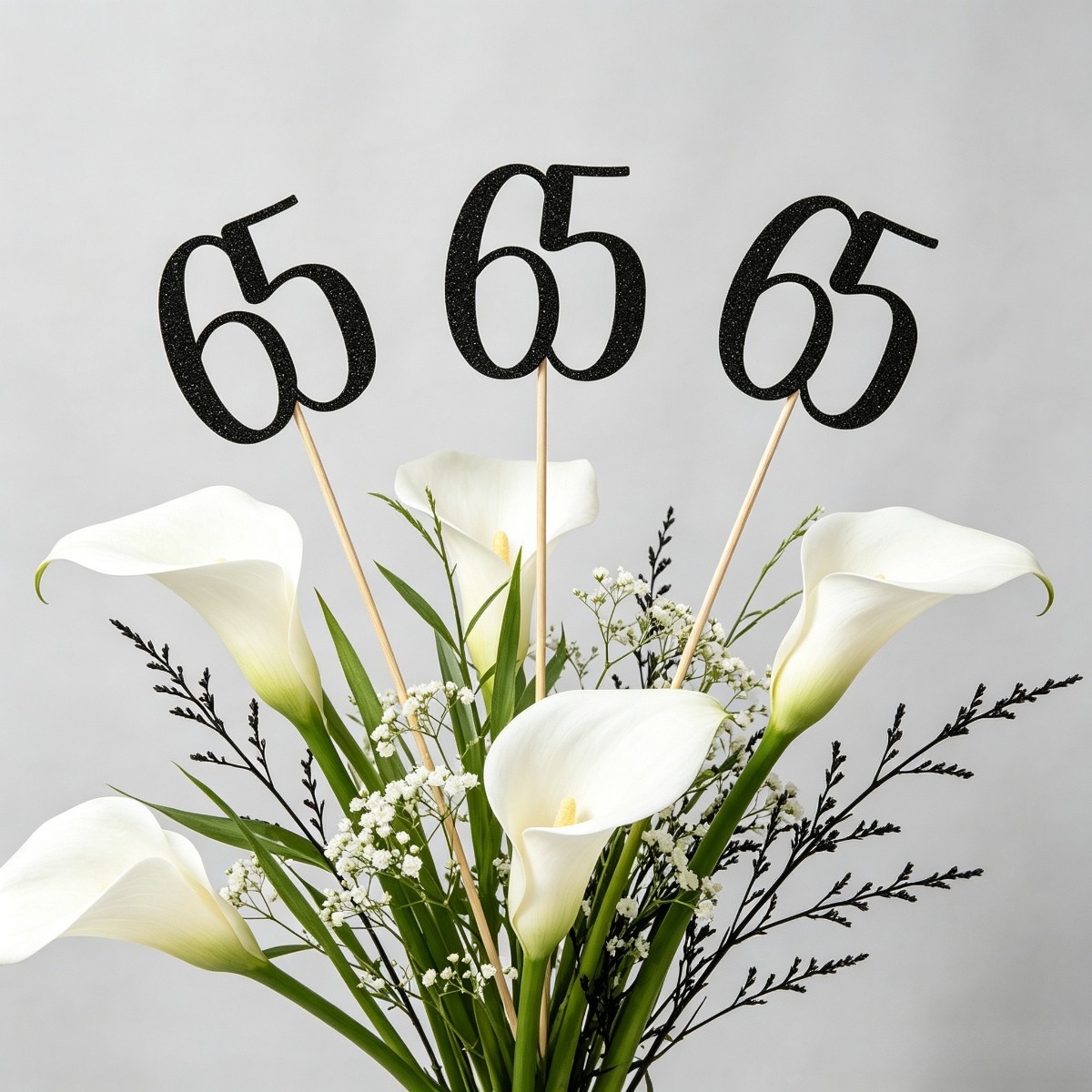 Centerpiece Stick - Black Glitter 65th Birthday Centerpiece Sticks,