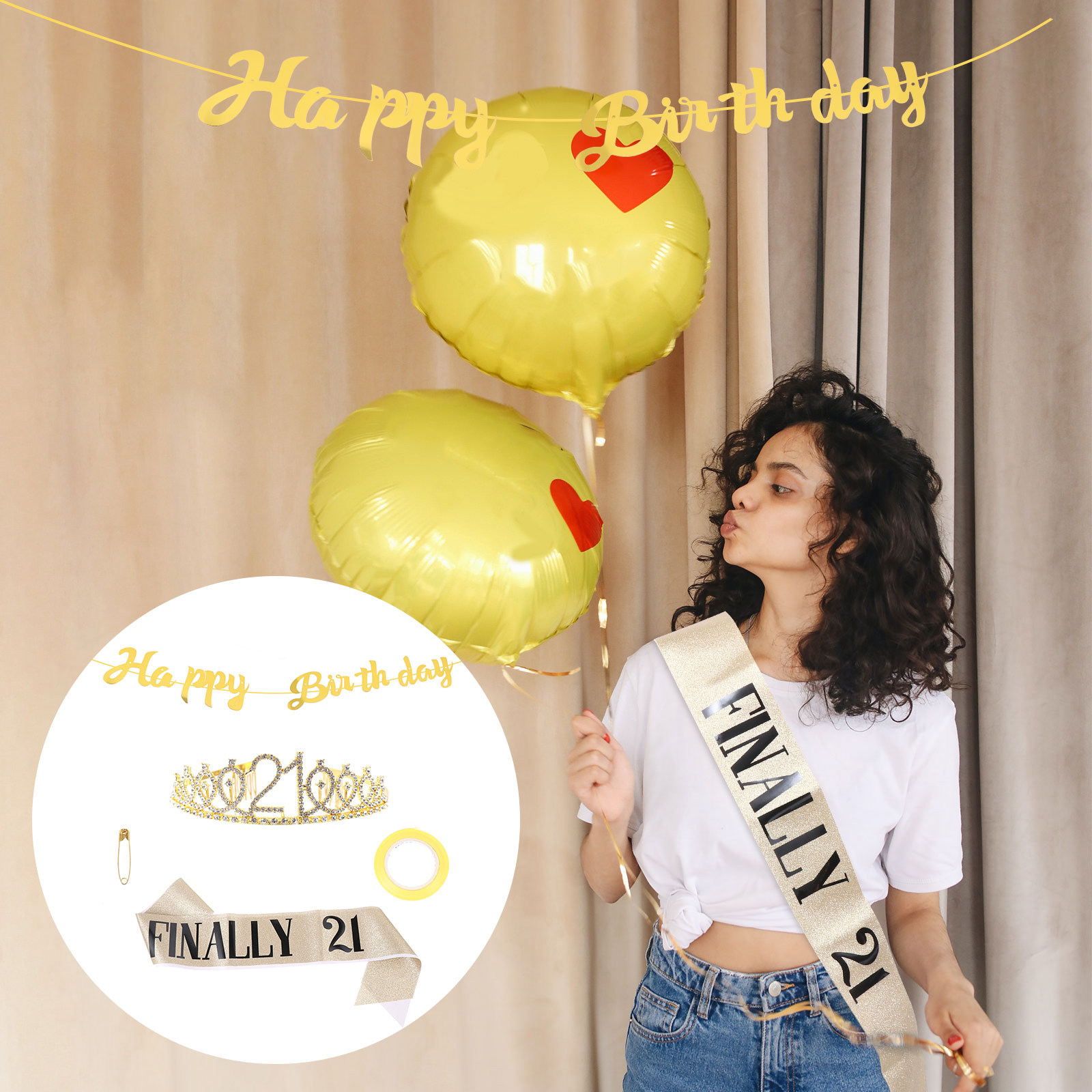 1Set Birthday Crown Glitter Ba - огляд і ціна Birthday Sash Glitter