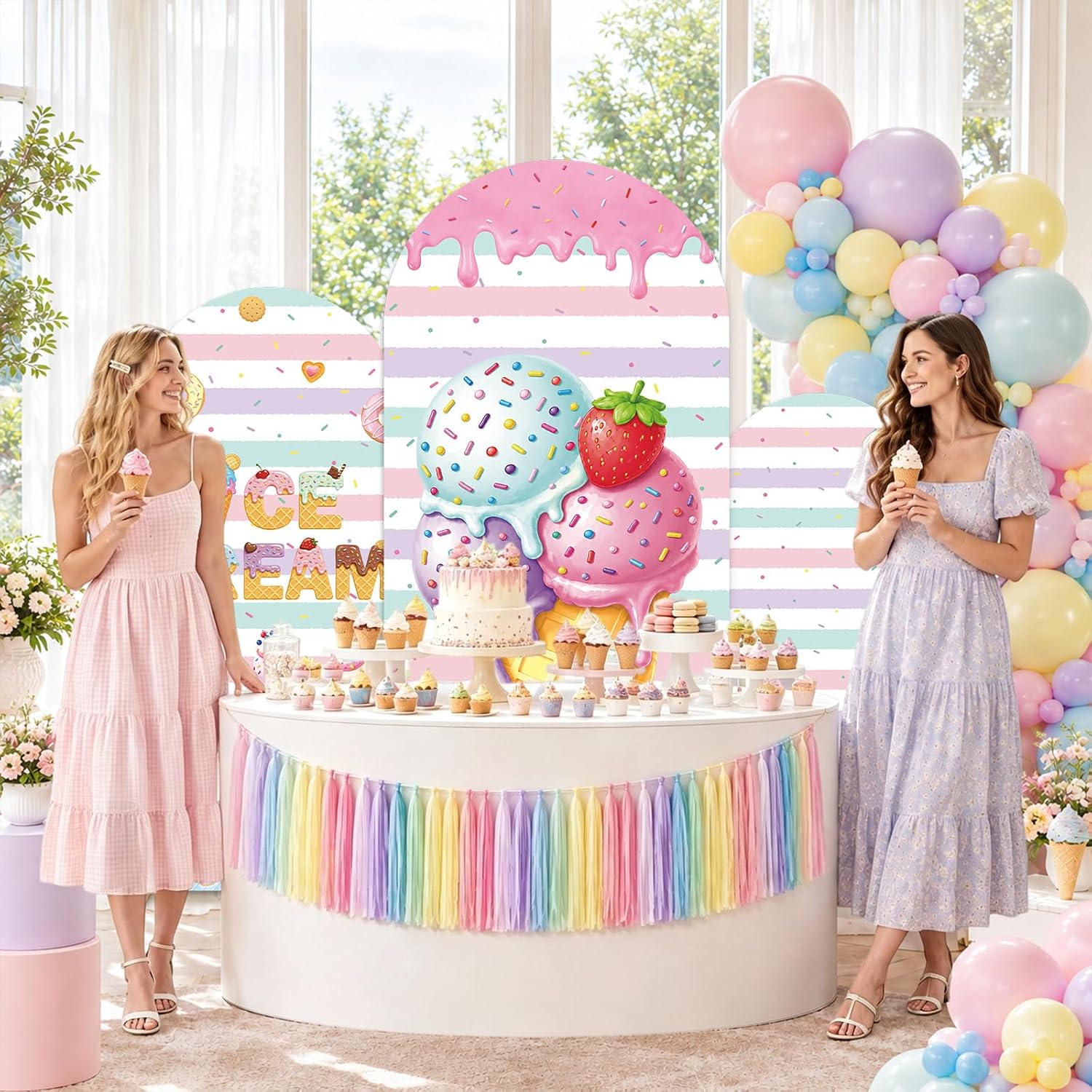 Custom 2-sided Striped Ice Cre - огляд і ціна Dessert Table Backdrop